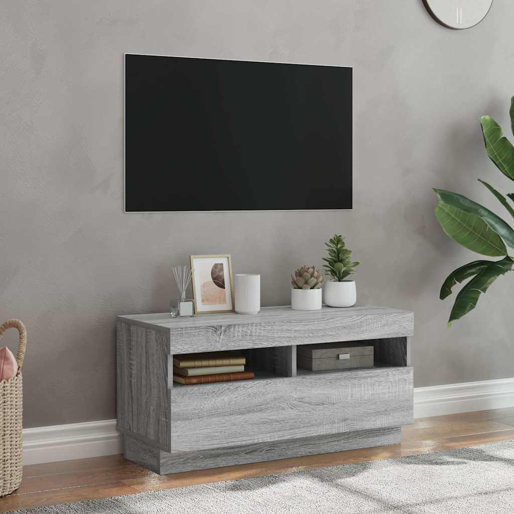 Televizoriaus spintelė su LED, pilka ąžuolo, 80x35x40cm