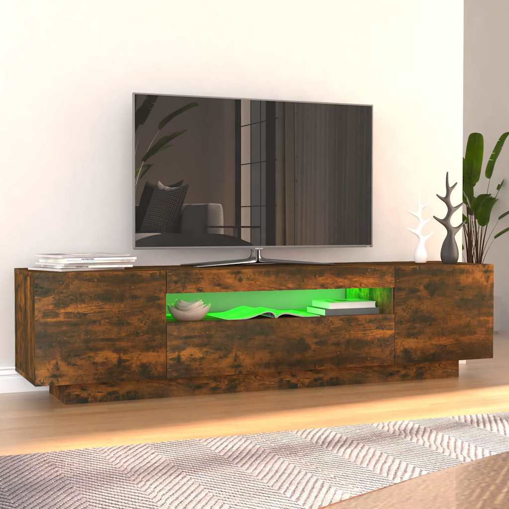 TV skapītis ar LED apgaismojumu, dūmu ozola, 160x35x40 cm