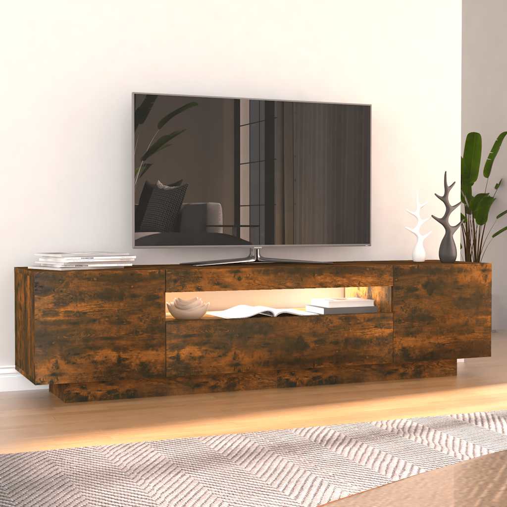 TV skapītis ar LED apgaismojumu, dūmu ozola, 160x35x40 cm