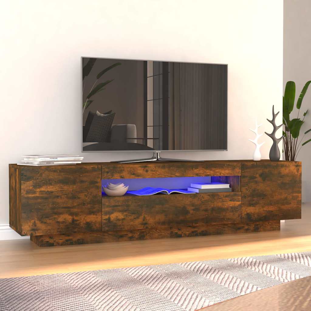 TV skapītis ar LED apgaismojumu, dūmu ozola, 160x35x40 cm
