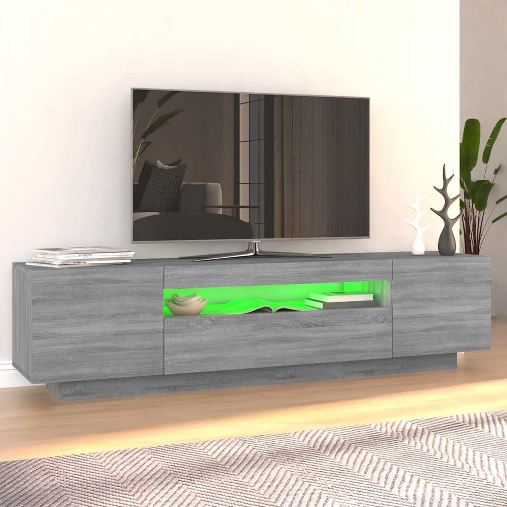 TV cabinet with LED, grey oak, 160x35x40cm