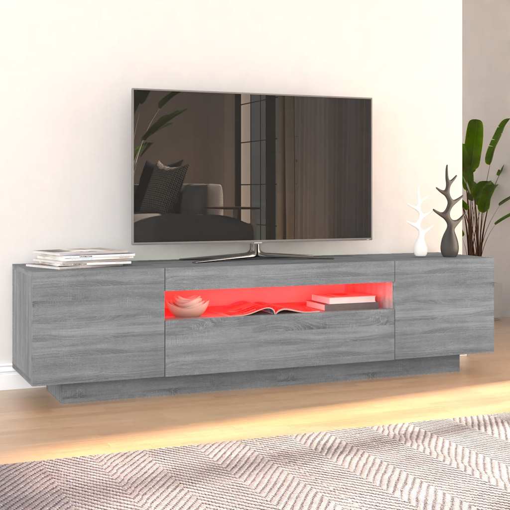 TV cabinet with LED, grey oak, 160x35x40cm