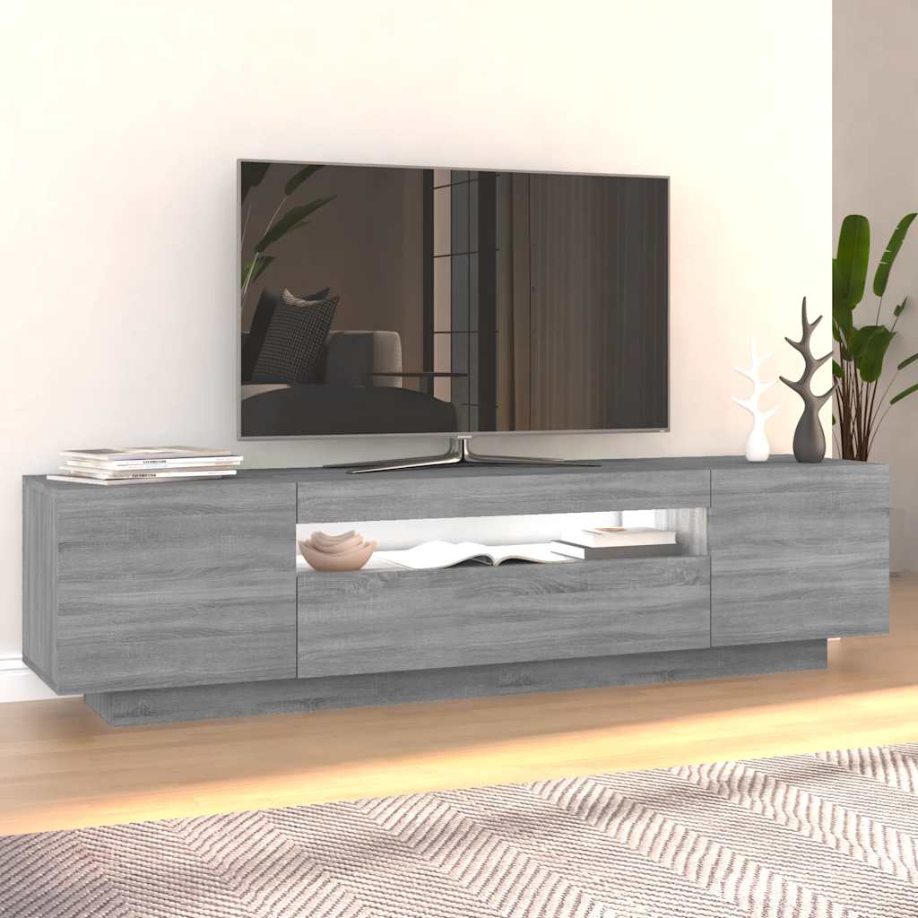 TV cabinet with LED, grey oak, 160x35x40cm