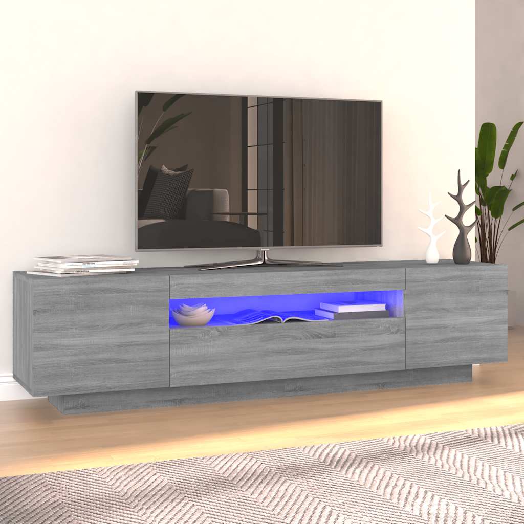 TV cabinet with LED, grey oak, 160x35x40cm