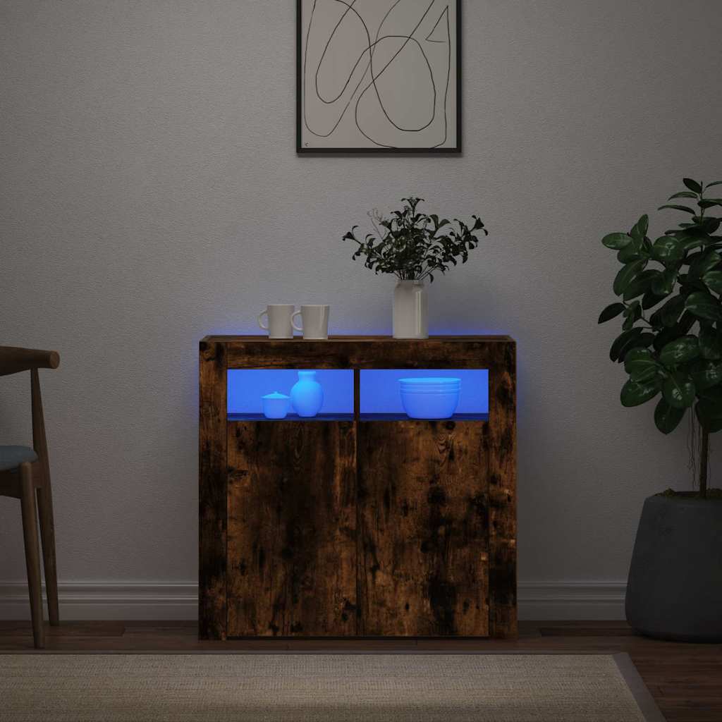 Šoninė spintelė su LED apšvietimu, dūminio ąžuolo, 80x35x75cm