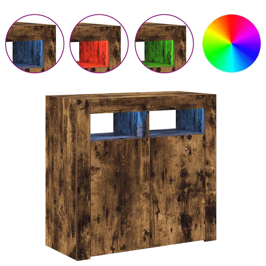 Šoninė spintelė su LED apšvietimu, dūminio ąžuolo, 80x35x75cm
