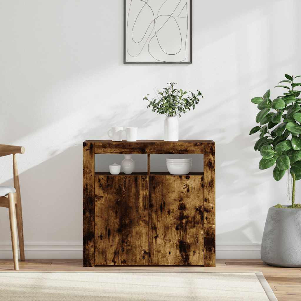 Šoninė spintelė su LED apšvietimu, dūminio ąžuolo, 80x35x75cm