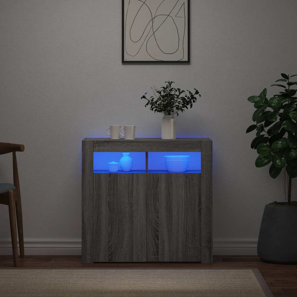 Šoninė spintelė su LED apšvietimu, pilka ąžuolo, 80x35x75cm