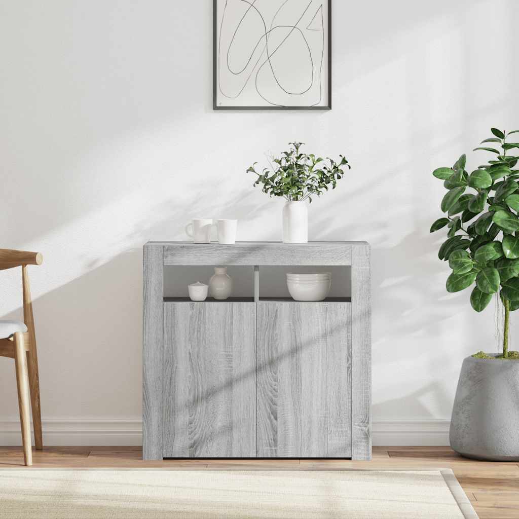Šoninė spintelė su LED apšvietimu, pilka ąžuolo, 80x35x75cm