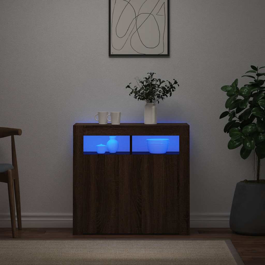 Šoninė spintelė su LED apšvietimu, ruda ąžuolo, 80x35x75cm