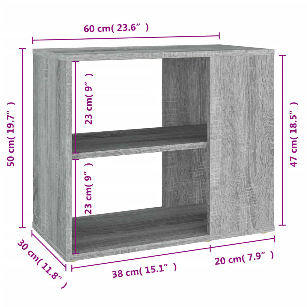 Side cabinet, grey oak, 60x30x50cm, engineered wood