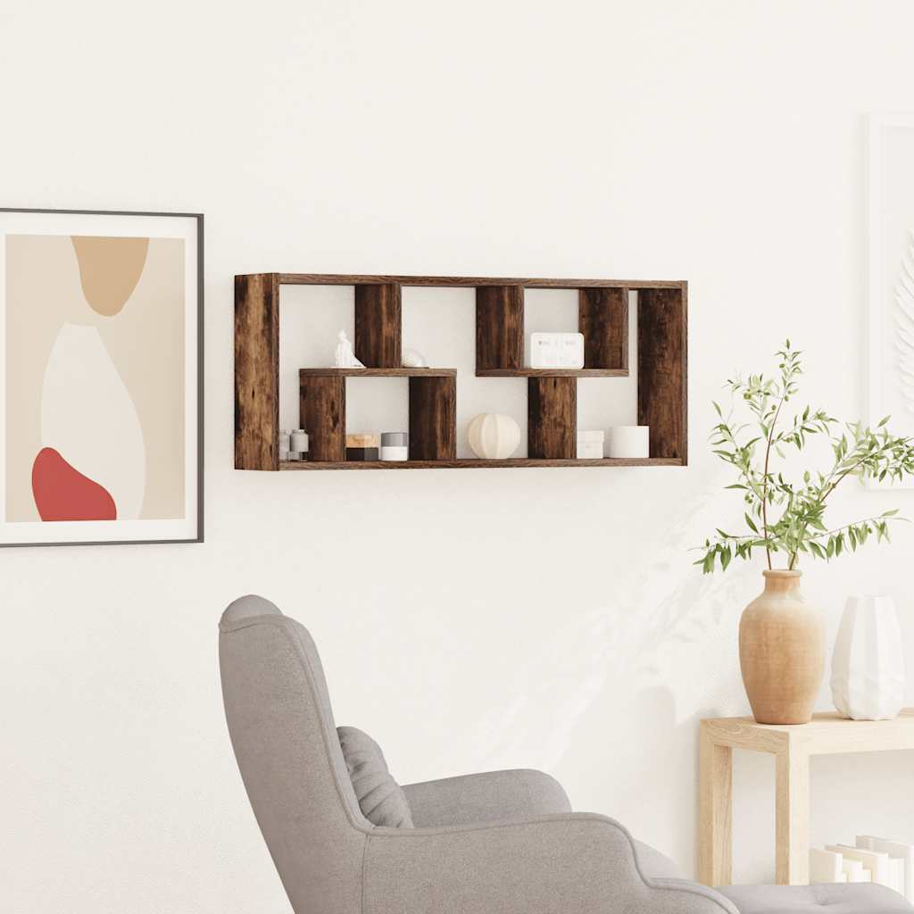 Wall shelf, smoke oak, 36x16x90cm, engineered wood