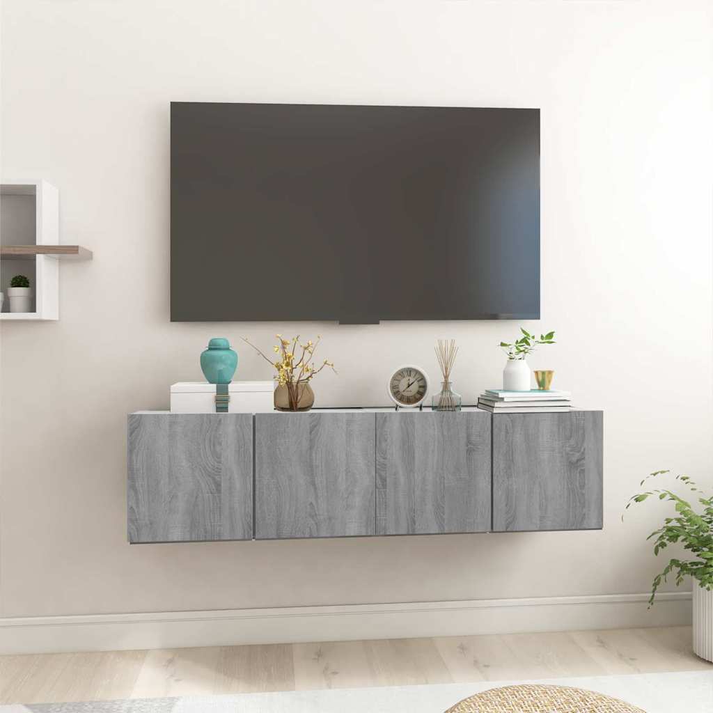 Wall-mounted TV cabinets, 2 pcs, grey, 60x30x30cm, wood