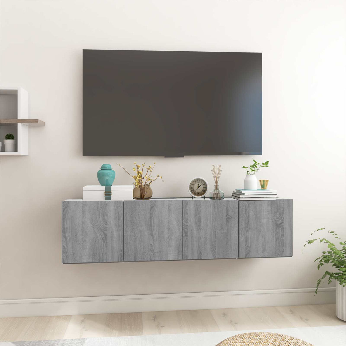Pakabinamos TV spintelės, 2vnt., pilkos, 60x30x30cm, mediena