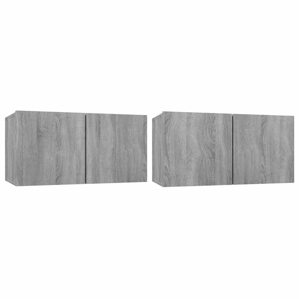 Wall-mounted TV cabinets, 2 pcs, grey, 60x30x30cm, wood