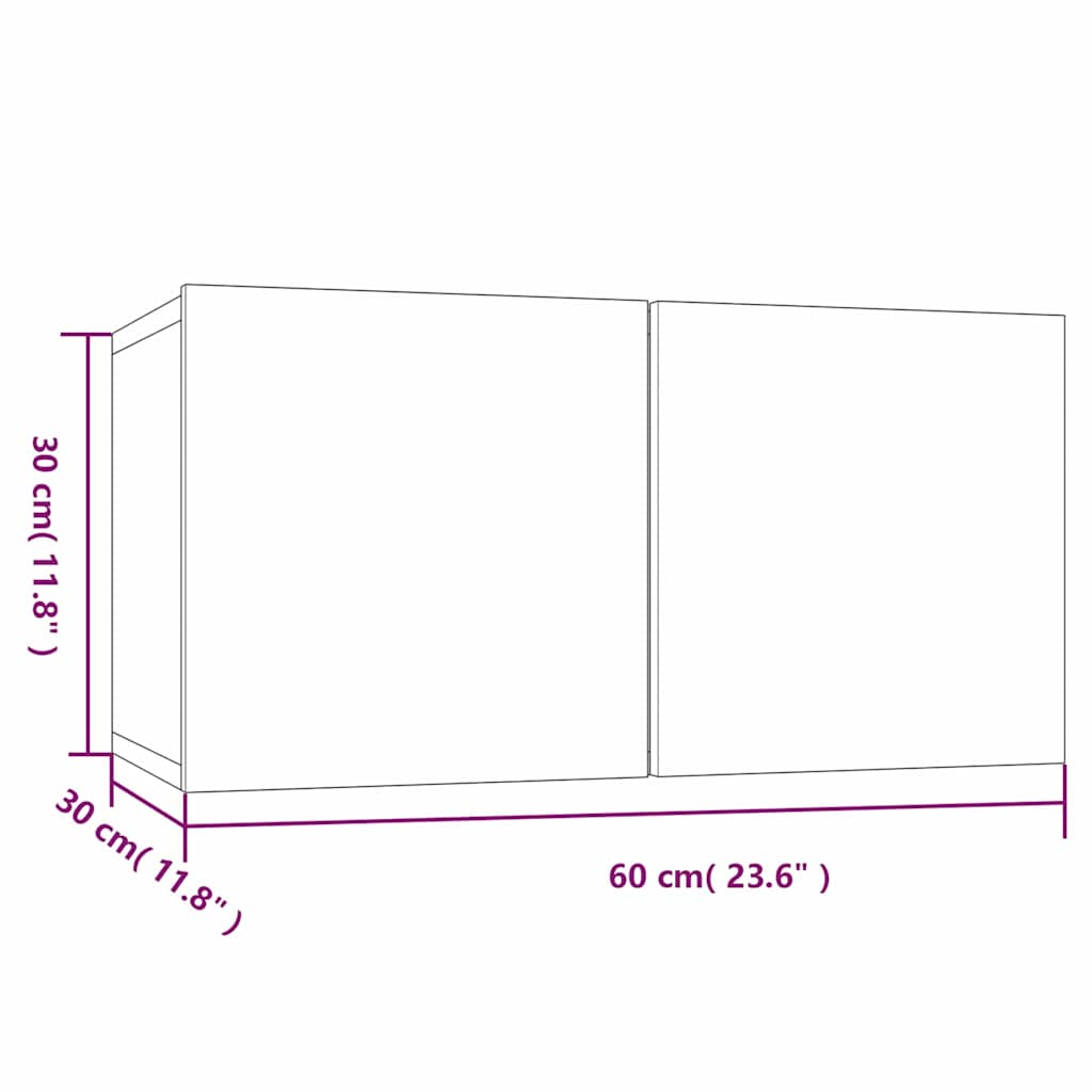 Wall-mounted TV cabinets, 2 pcs, grey, 60x30x30cm, wood