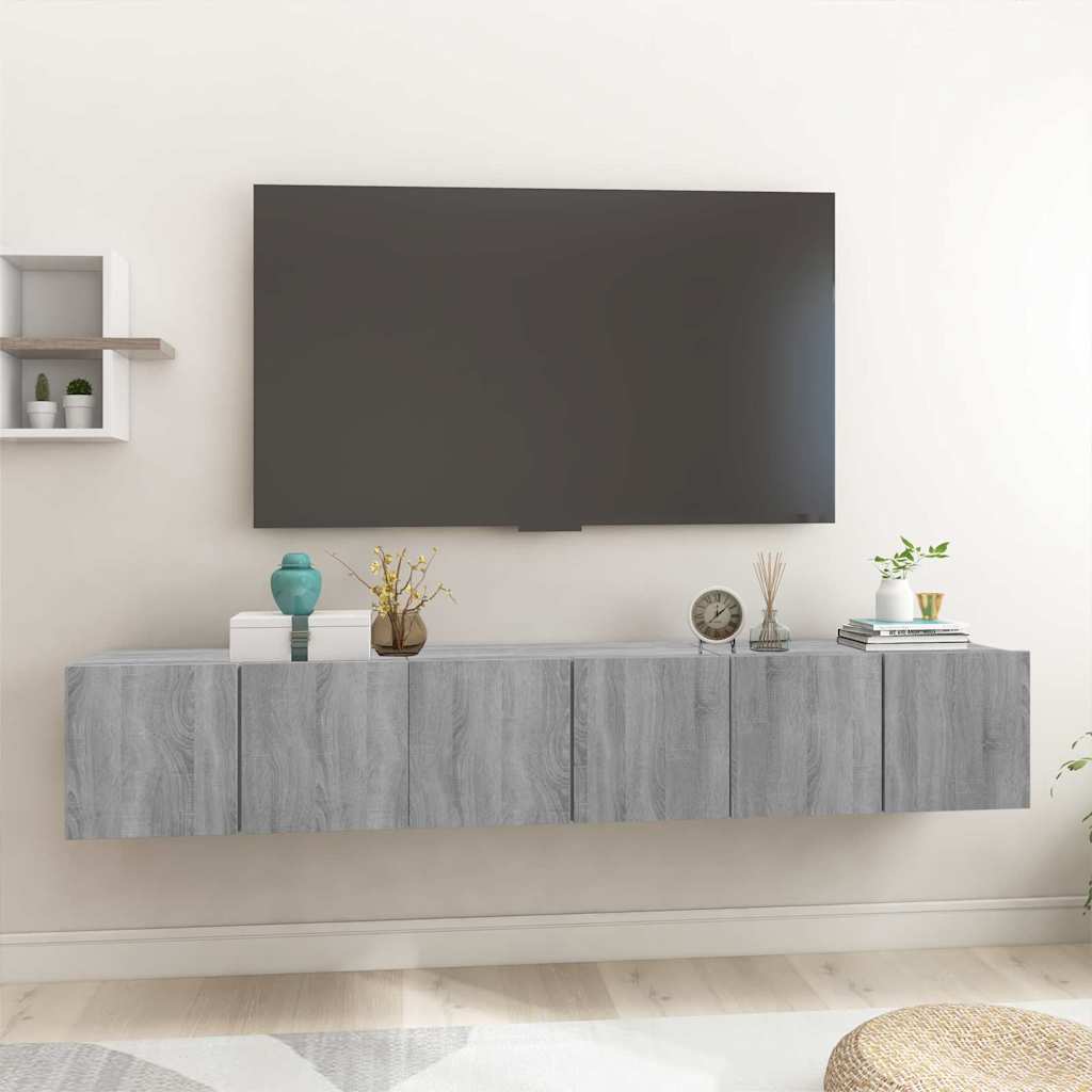 Wall-mounted TV cabinets, 3 pcs, grey, 60x30x30cm, wood