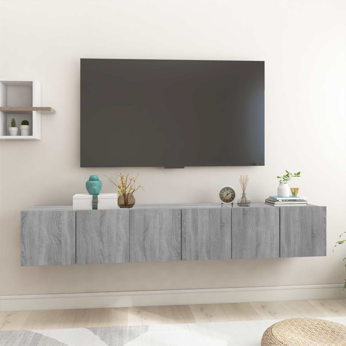 Pakabinamos TV spintelės, 3vnt., pilkos, 60x30x30cm, mediena