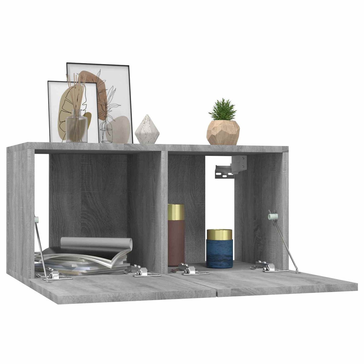 Pakabinamos TV spintelės, 3vnt., pilkos, 60x30x30cm, mediena