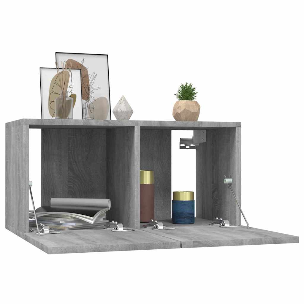 Wall-mounted TV cabinets, 3 pcs, grey, 60x30x30cm, wood