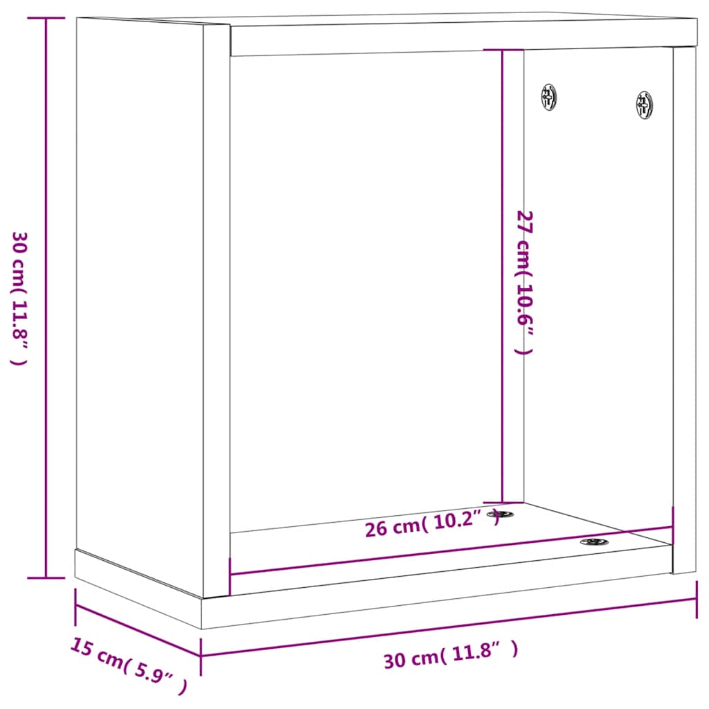 Wall Cube Lentynos 4 vnt Rudas ąžuolas 30x15x30 cm