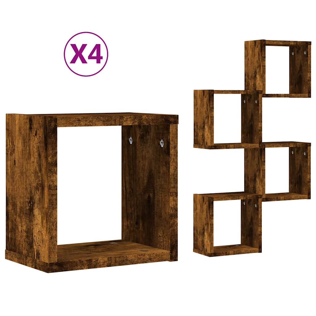 Wall shelves 4 pcs Brown 26 x 15 x 26 cm Engineered wood