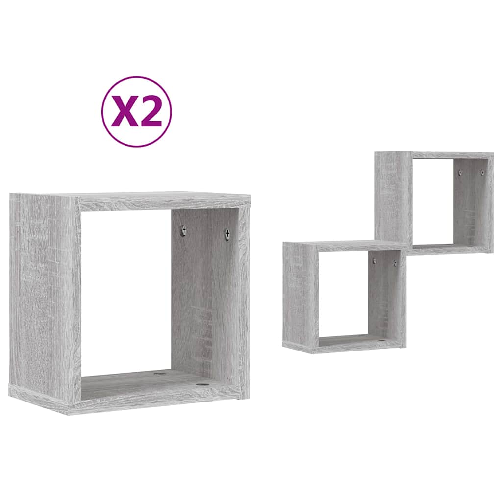 Wall Shelves 2 pcs Grey 26 x 15 x 26 cm Engineered Wood
