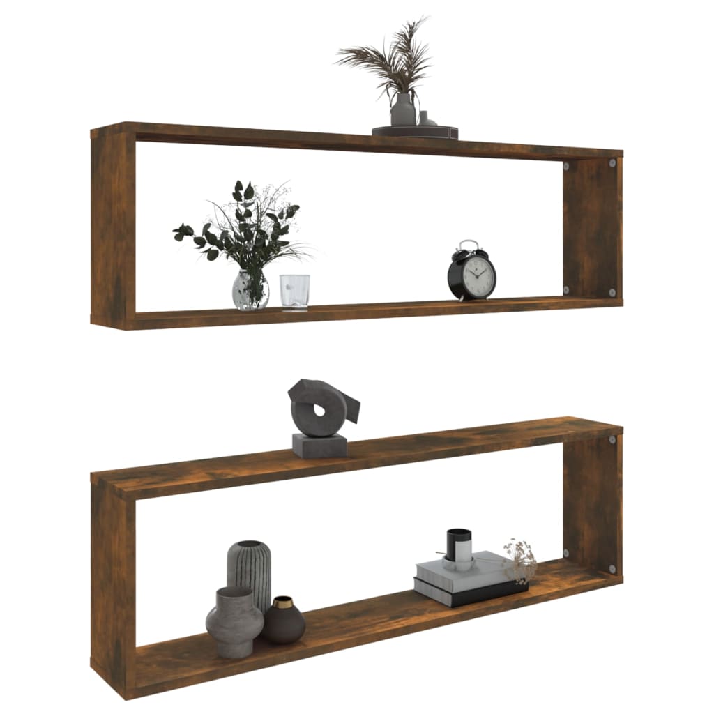 Wall shelves, 2 pcs., smoky oak, 100x15x30cm, wood