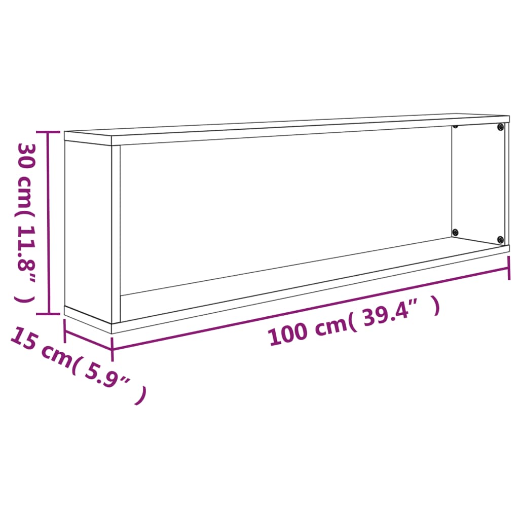 Wall shelves, 2 pcs., smoky oak, 100x15x30cm, wood