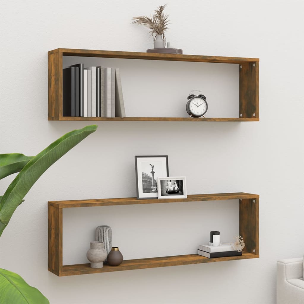Wall shelves, 2 pcs., smoky oak, 100x15x30cm, wood