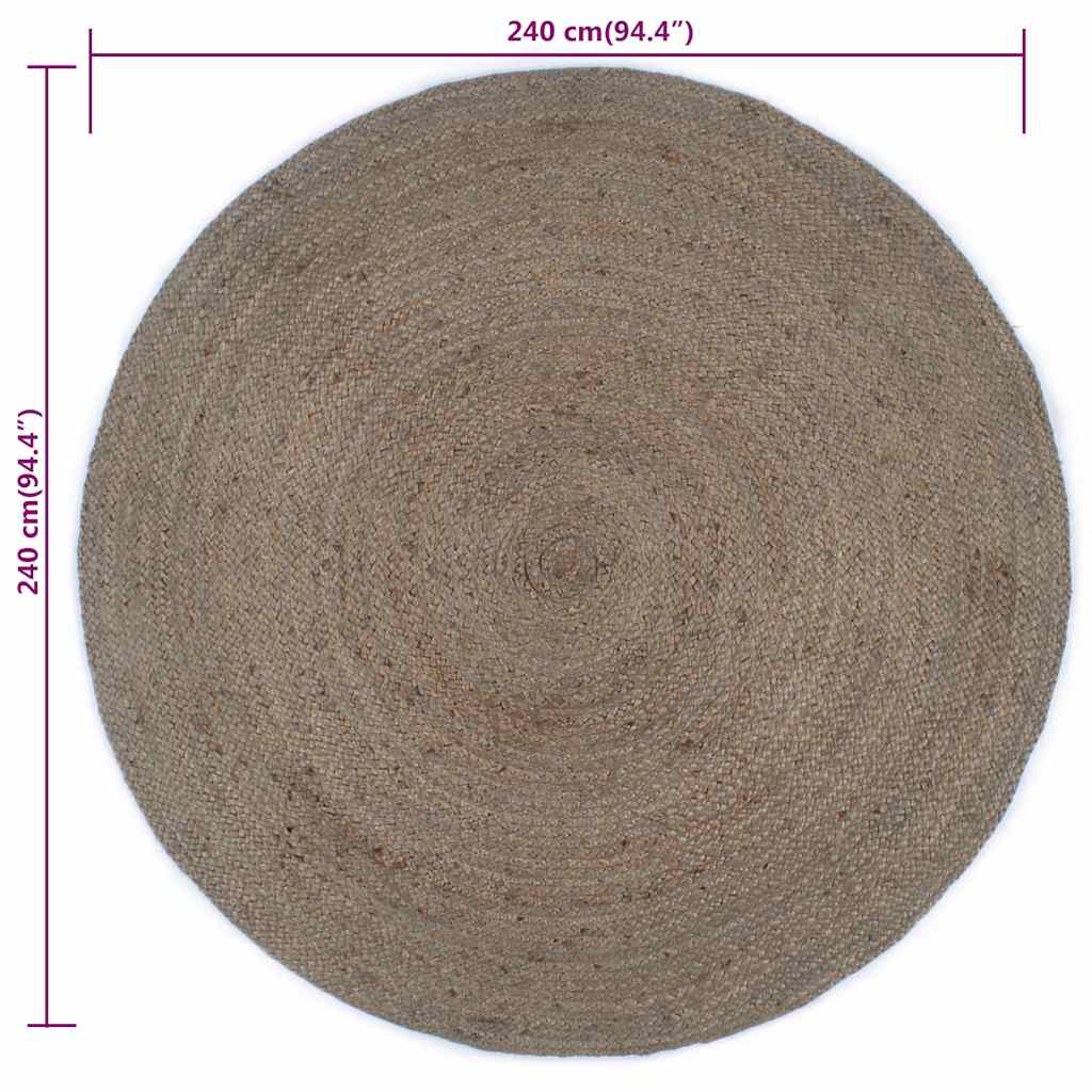Paklājs, pelēks, 240cm, džuts, apaļš, roku darbs