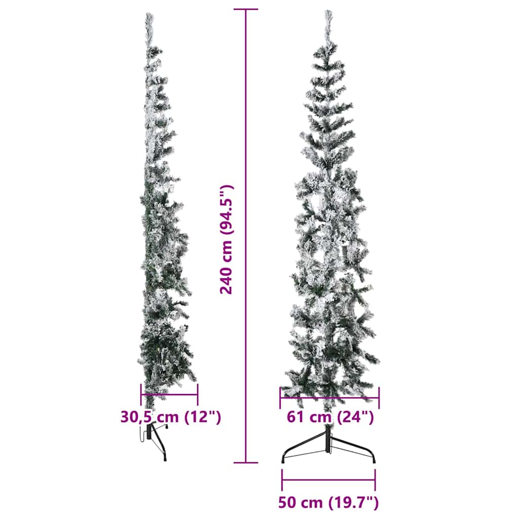 Siaura dirbtinė Kalėdų eglutė, 240cm, padengta sniegu