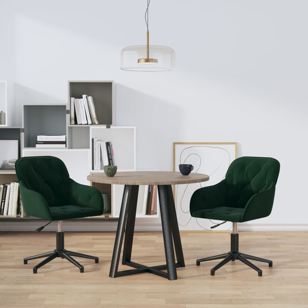 Swivel dining chairs, 2 pcs., dark green, velvet