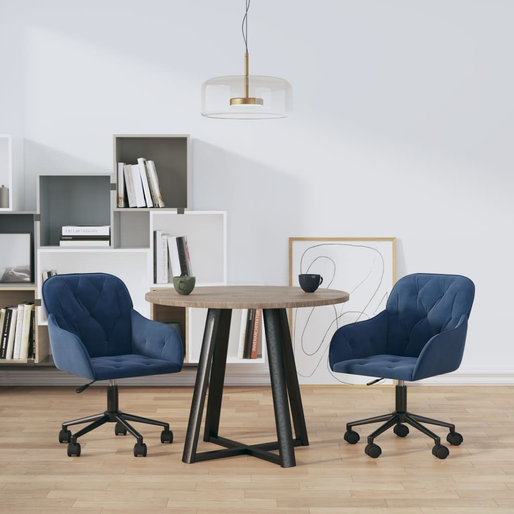 Swivel dining chairs, 2 pcs, blue, velvet