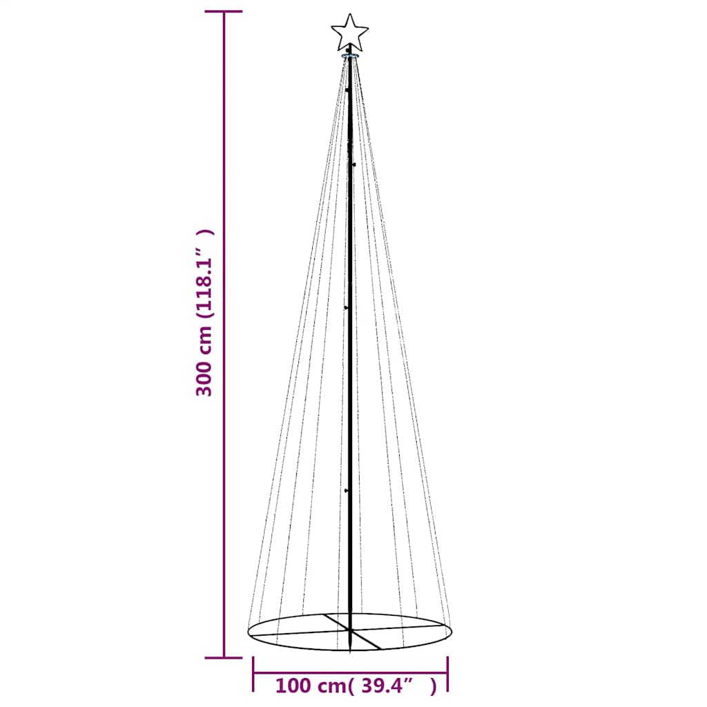 Ziemassvētku eglīte, 100x300cm, koniska, 310 auksti baltas LED gaismas