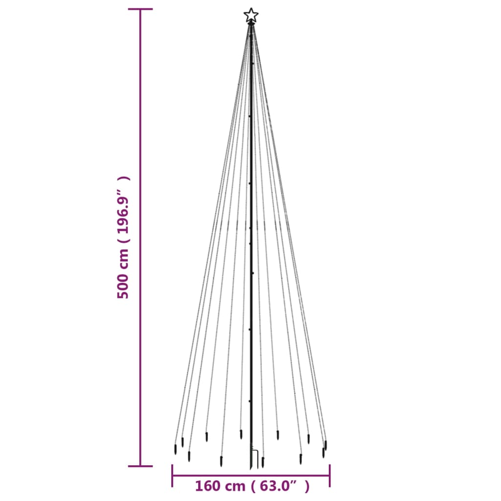 Kalėdų eglutė su kuoliuku, 500cm, 732 šaltos baltos spalvos LED
