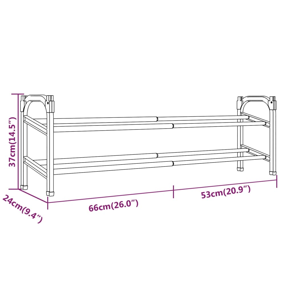 Extendable shoe rack with 2 shelves, 119x24x37cm