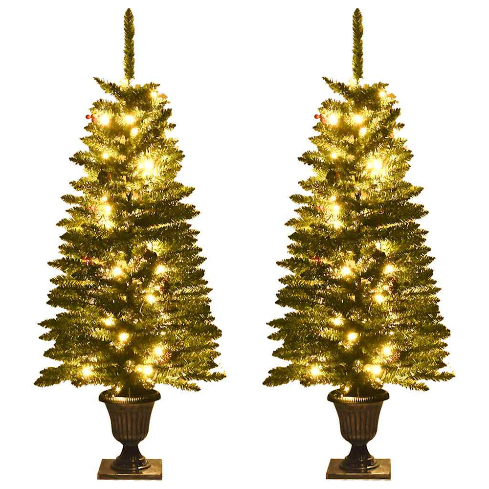 Artificial Christmas Trees with Wreath, Garland and LED, 2 pcs.