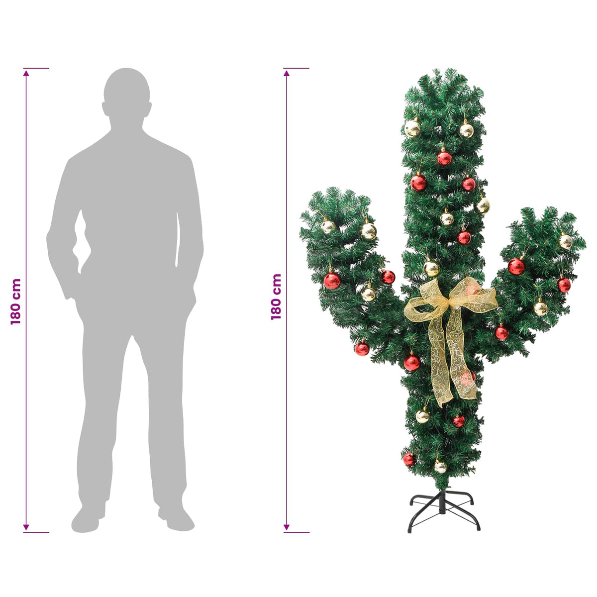 Kalėdinis kaktusas su stovu/LED, žalias, 180cm, PVC