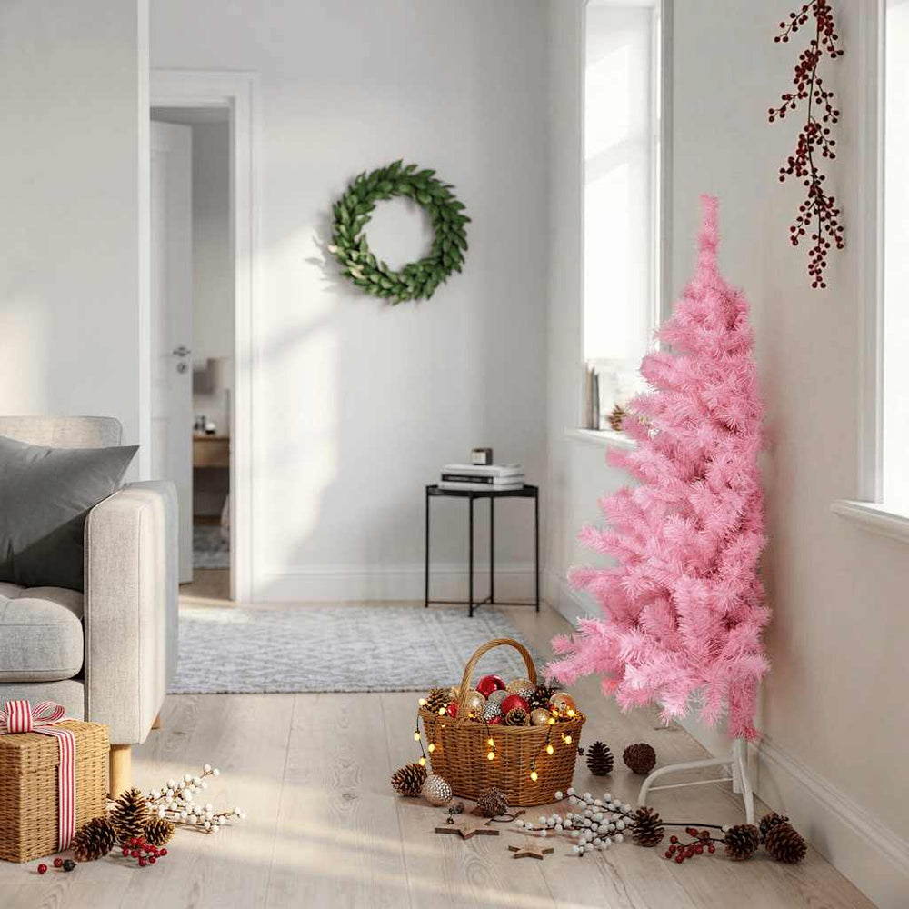 Artificial half Christmas tree with stand, pink, 120cm, PVC