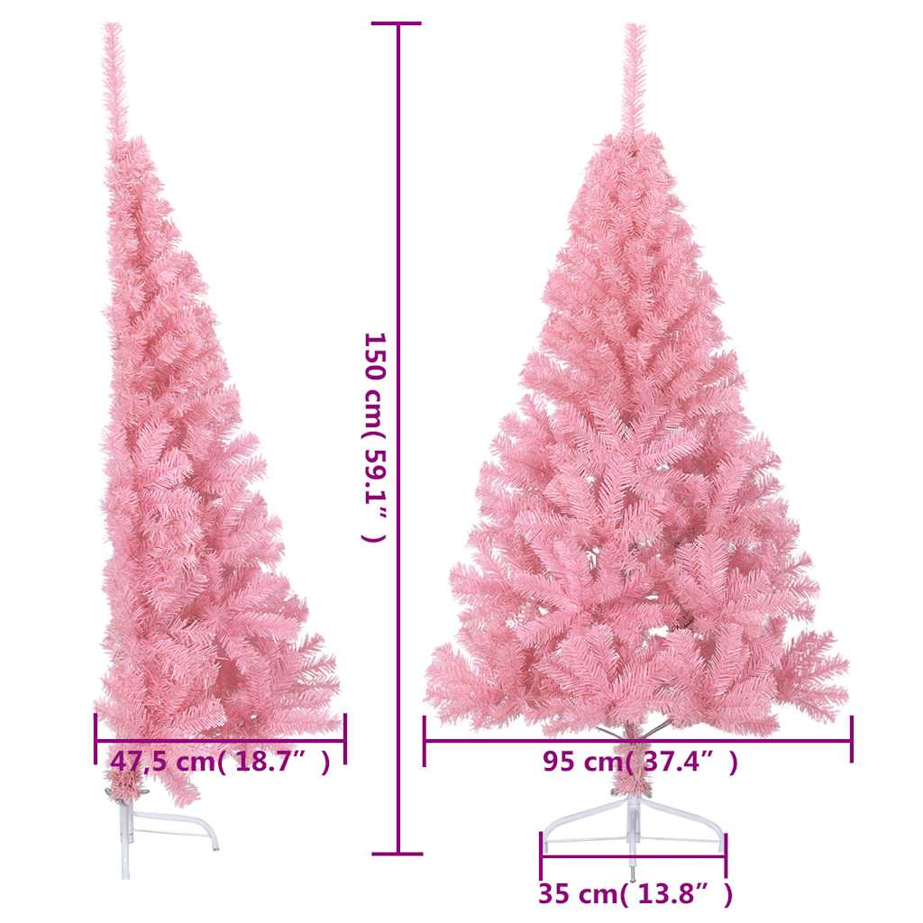 Half Artificial Christmas Tree with Stand, Pink, 150cm, PVC
