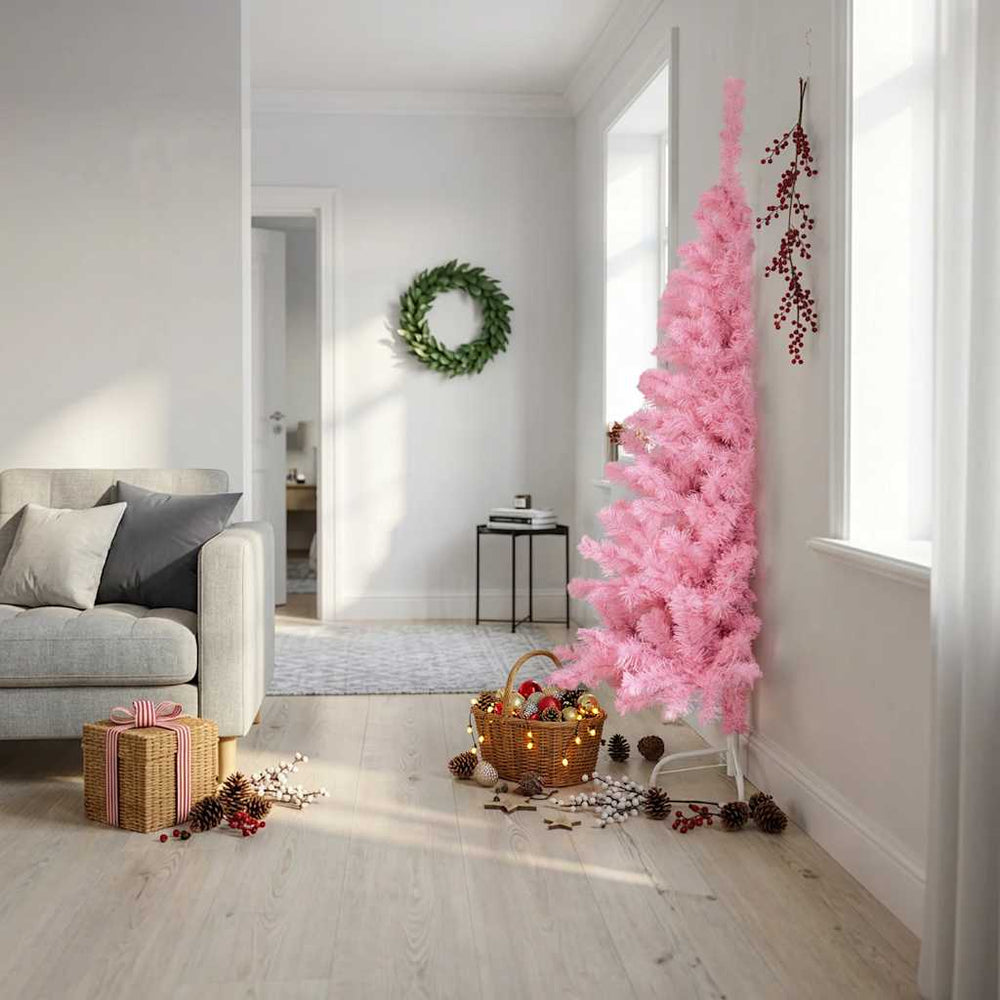 Artificial Half Christmas Tree with Stand, Pink, 180cm, PVC