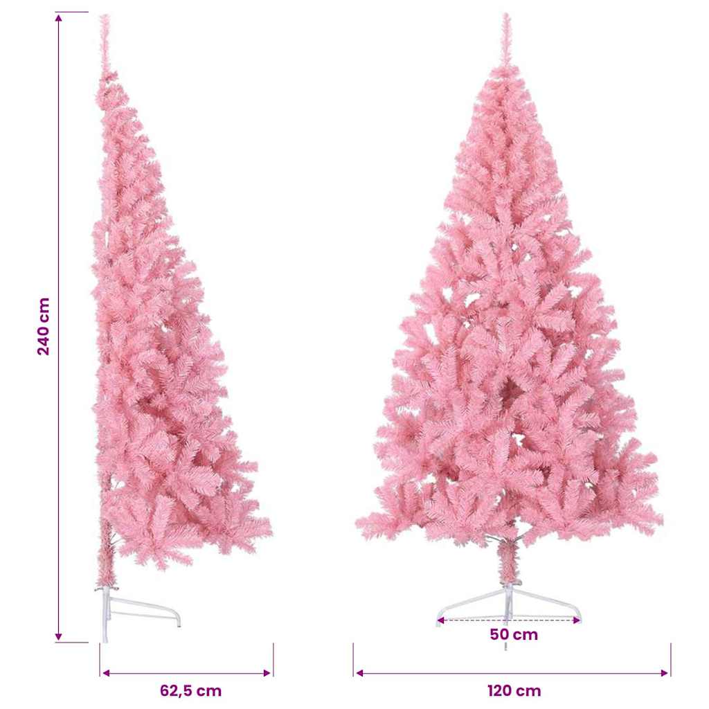Mākslīgā puskoka Ziemassvētku eglīte ar statīvu, rozā, 240cm, PVC