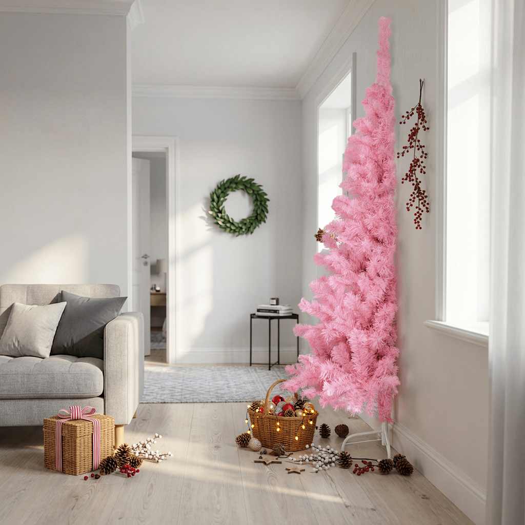 Dirbtinė pusinė Kalėdų eglutė su stovu, rožinė, 240cm, PVC