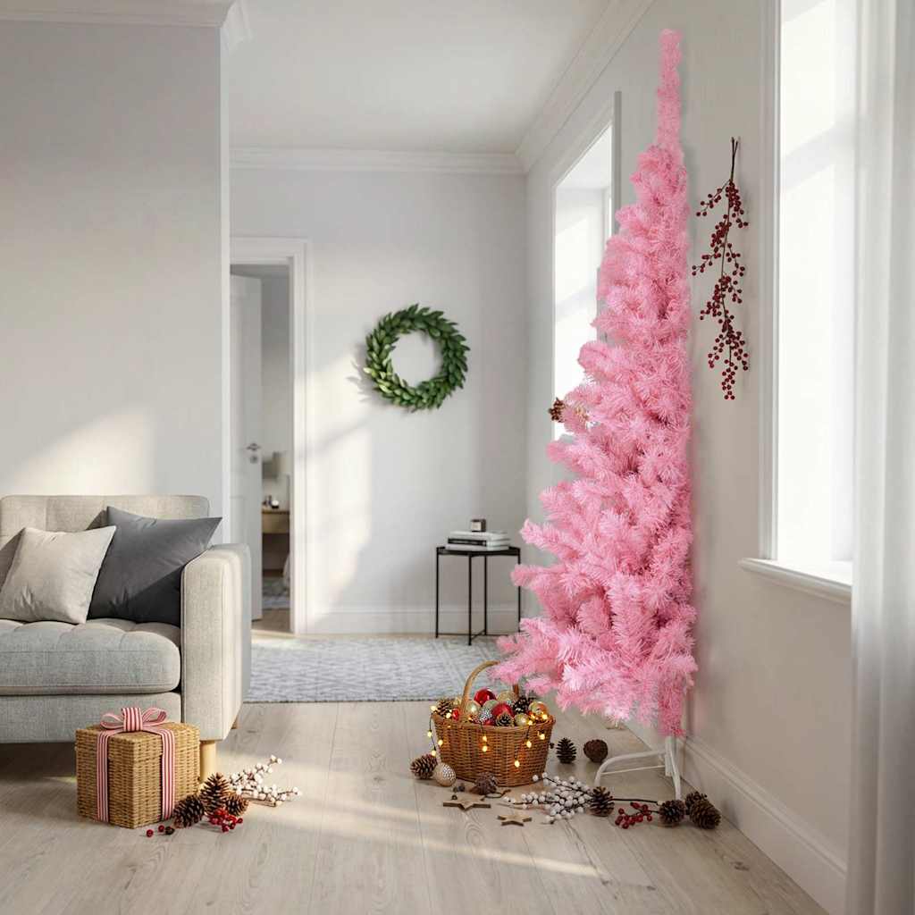 Mākslīgā puskoka Ziemassvētku eglīte ar statīvu, rozā, 240cm, PVC