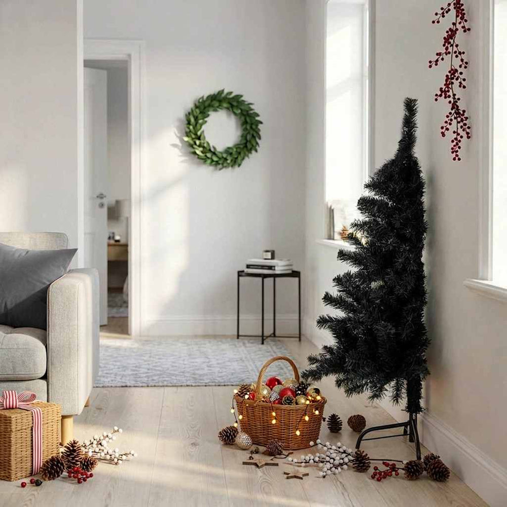 Artificial Half Christmas Tree with Stand, Black, 120cm, PVC