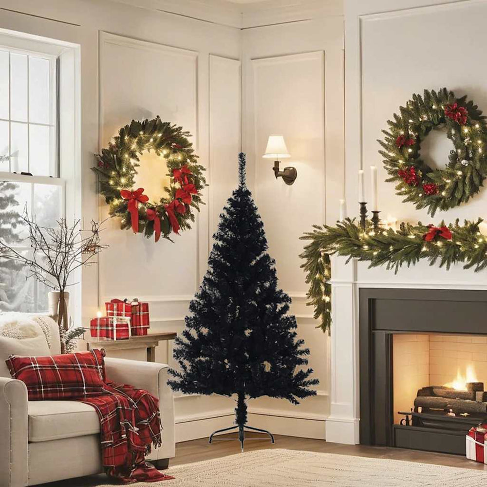 Artificial Half Christmas Tree with Stand, Black, 150cm, PVC