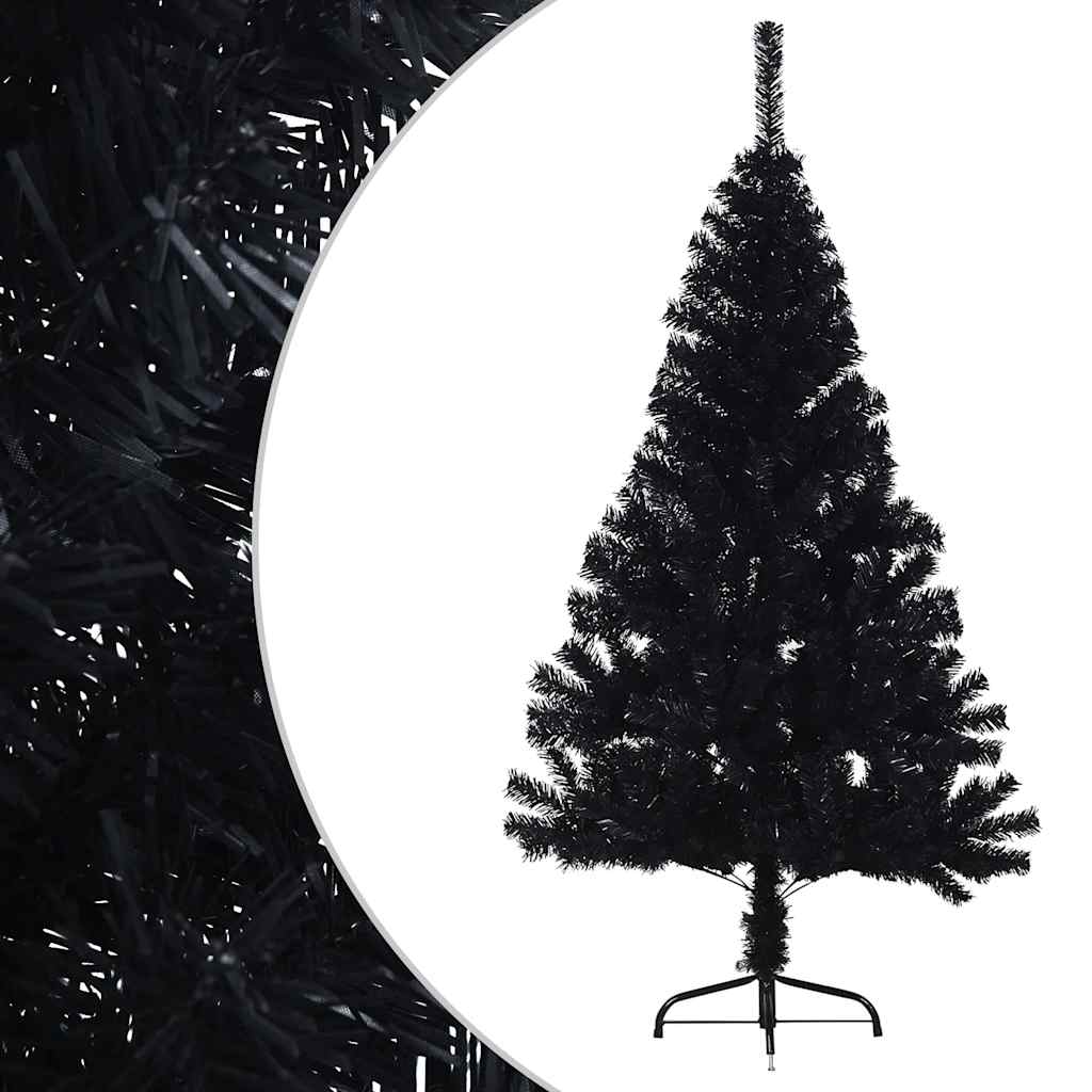 Dirbtinė pusinė Kalėdų eglutė su stovu, juoda, 150cm, PVC