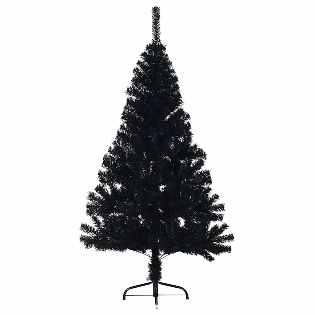 Dirbtinė pusinė Kalėdų eglutė su stovu, juoda, 150cm, PVC