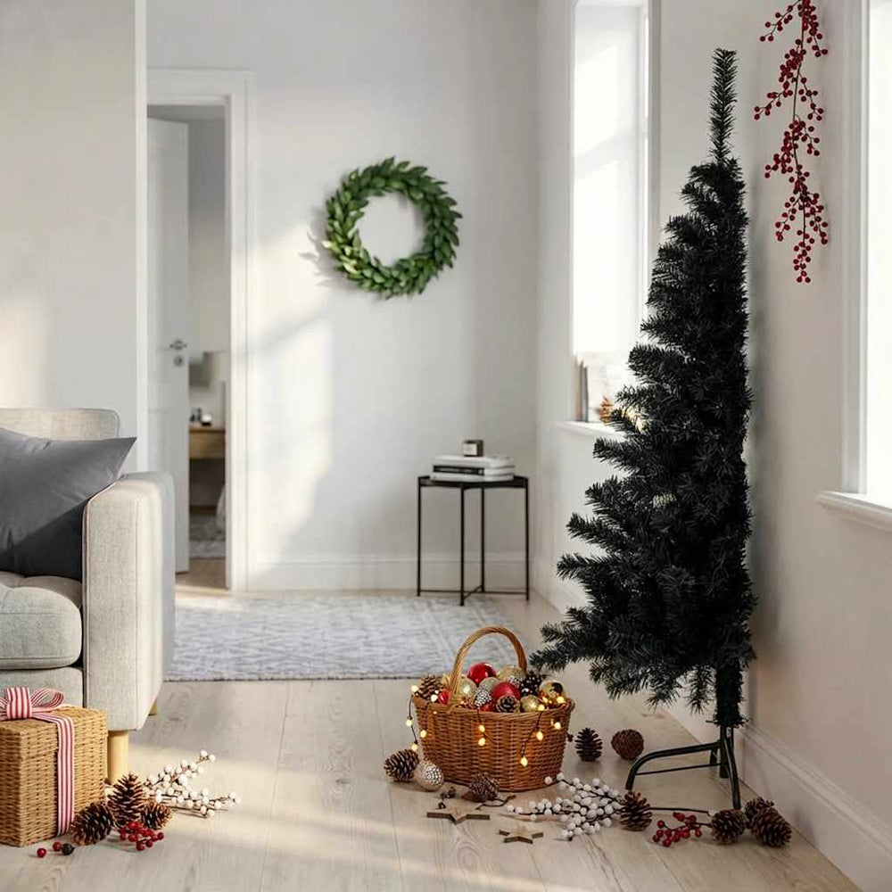 Artificial Half Christmas Tree with Stand, Black, 150cm, PVC